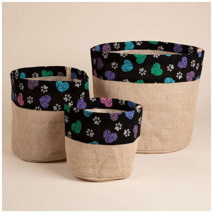 Hearts & Paws Jute Storage Baskets - Set of 3