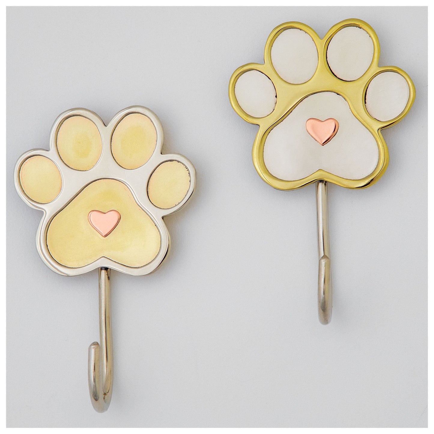 Love You Paw Print Mixed Metal Hook - Set of 2