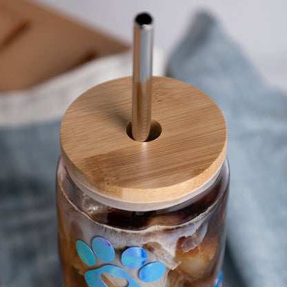 16 oz Can Glass with Bamboo Lid & Metal Straw