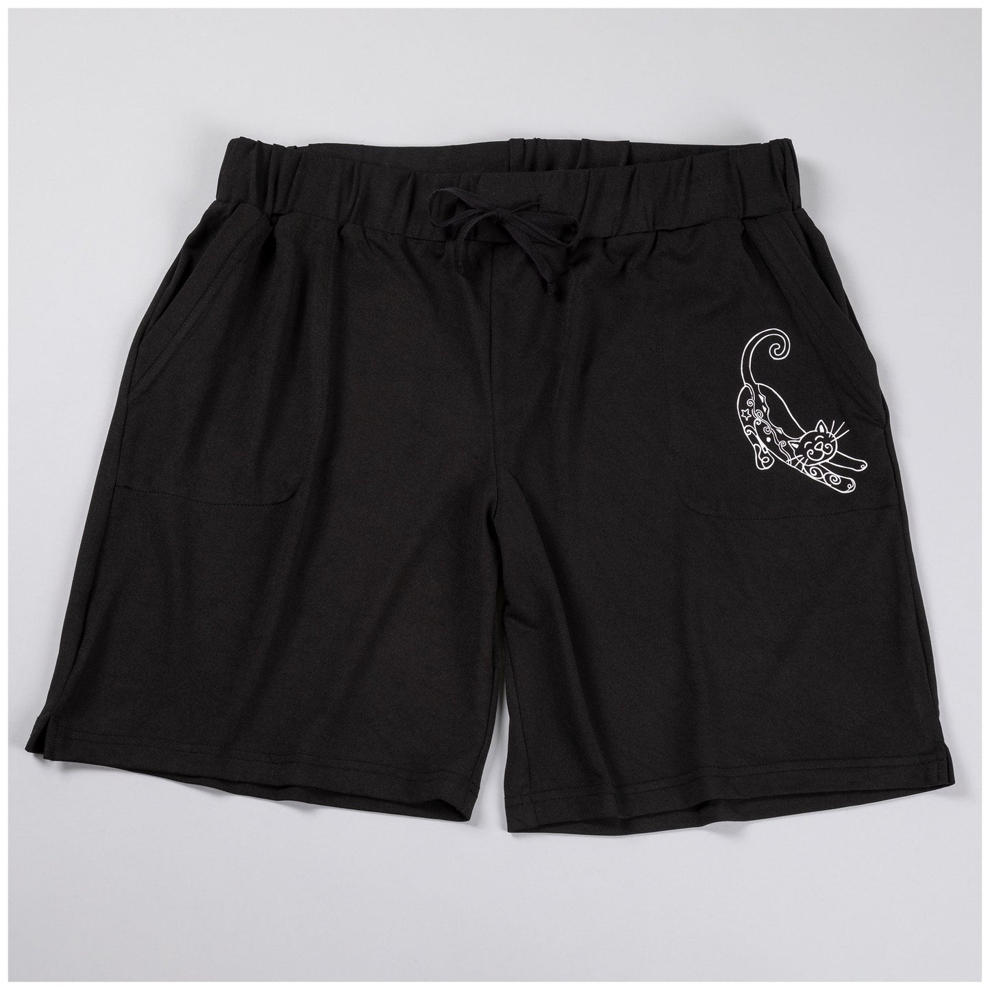 Women's Black Drawstring Paw Bermuda Shorts