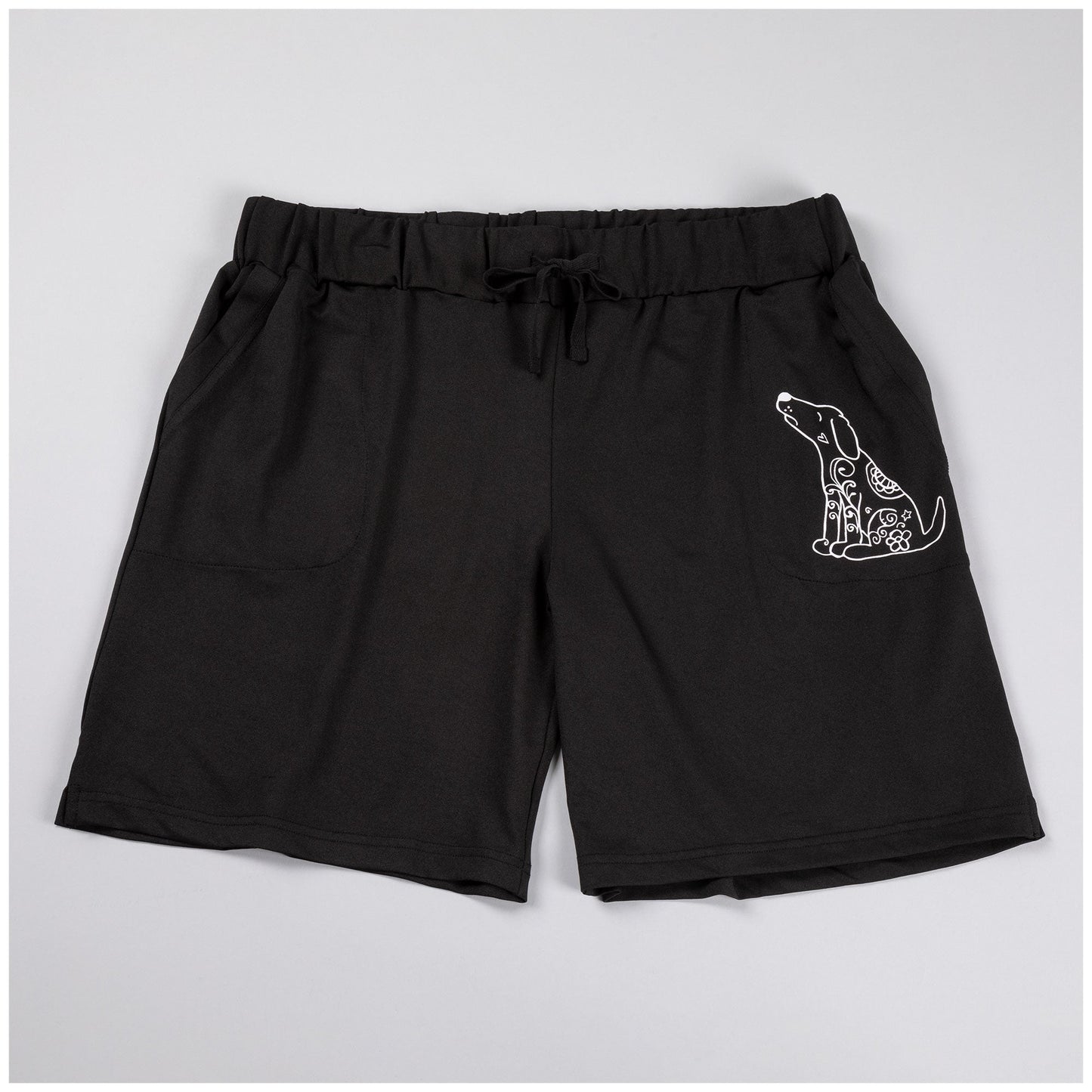 Women's Black Drawstring Paw Bermuda Shorts