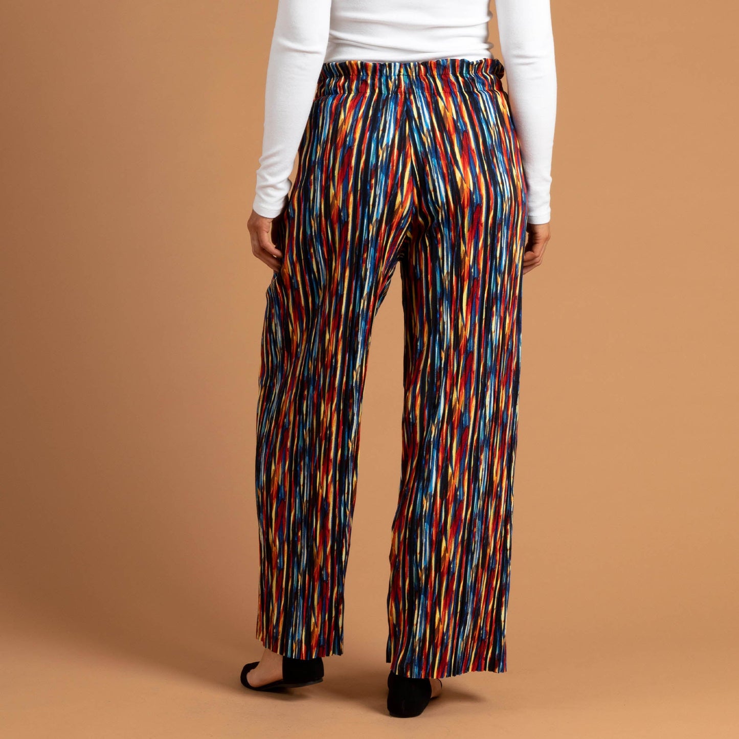 Colorful Stripes Pleated Palazzo Wide Leg Pants