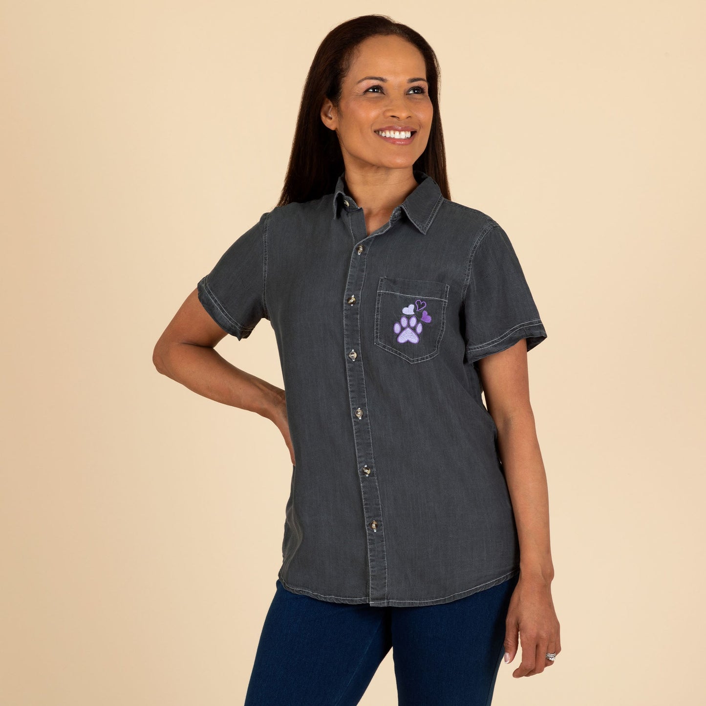 Paw Print Short Sleeve Camp Shirt