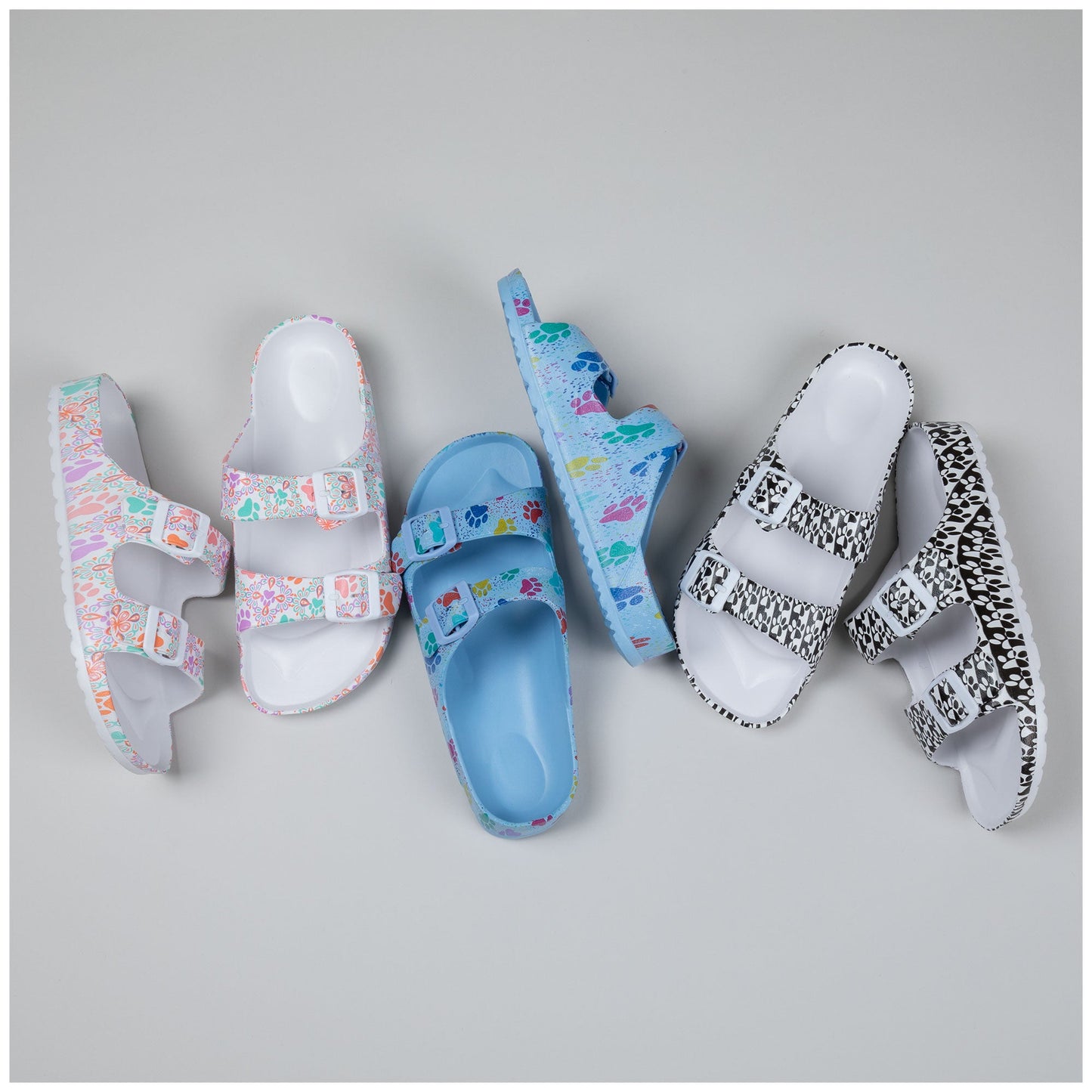 Paw Print Double Buckle Slide Sandals