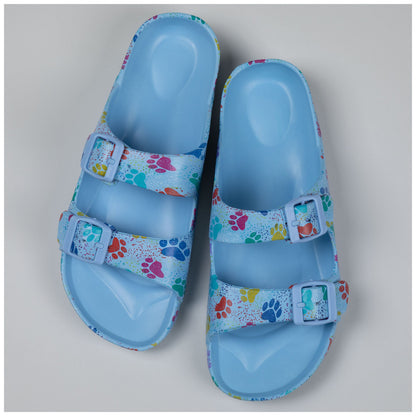 Paw Print Double Buckle Slide Sandals