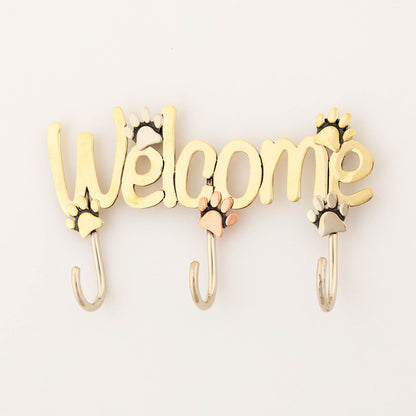 Welcome Paw Print Mixed Metal Sign with Hooks