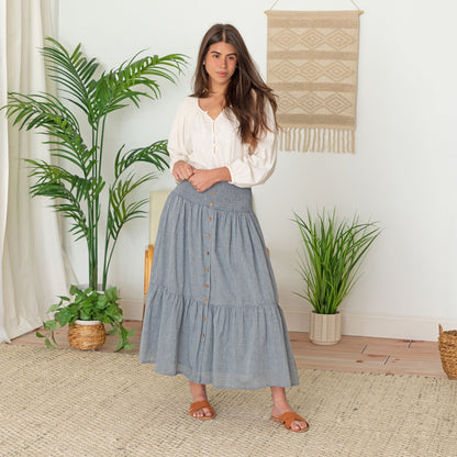 Chambray Button Down Long Skirt