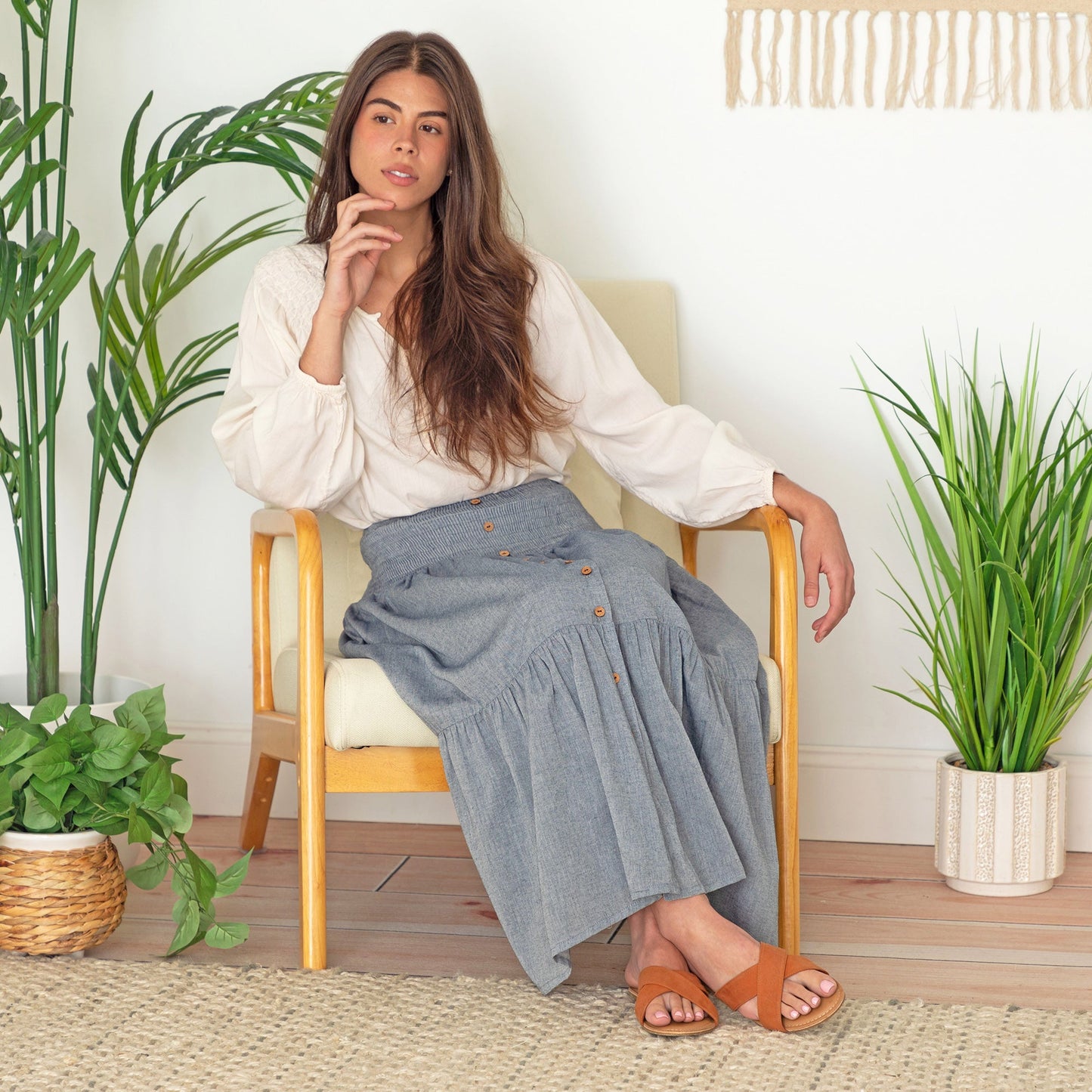 Chambray Button Down Long Skirt