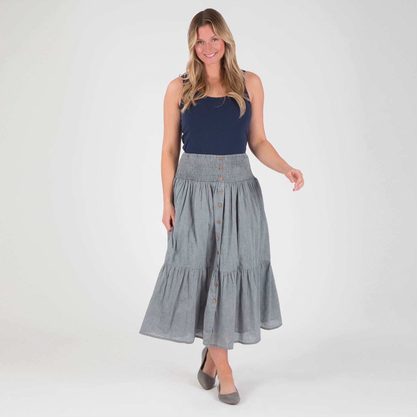 Chambray Button Down Long Skirt