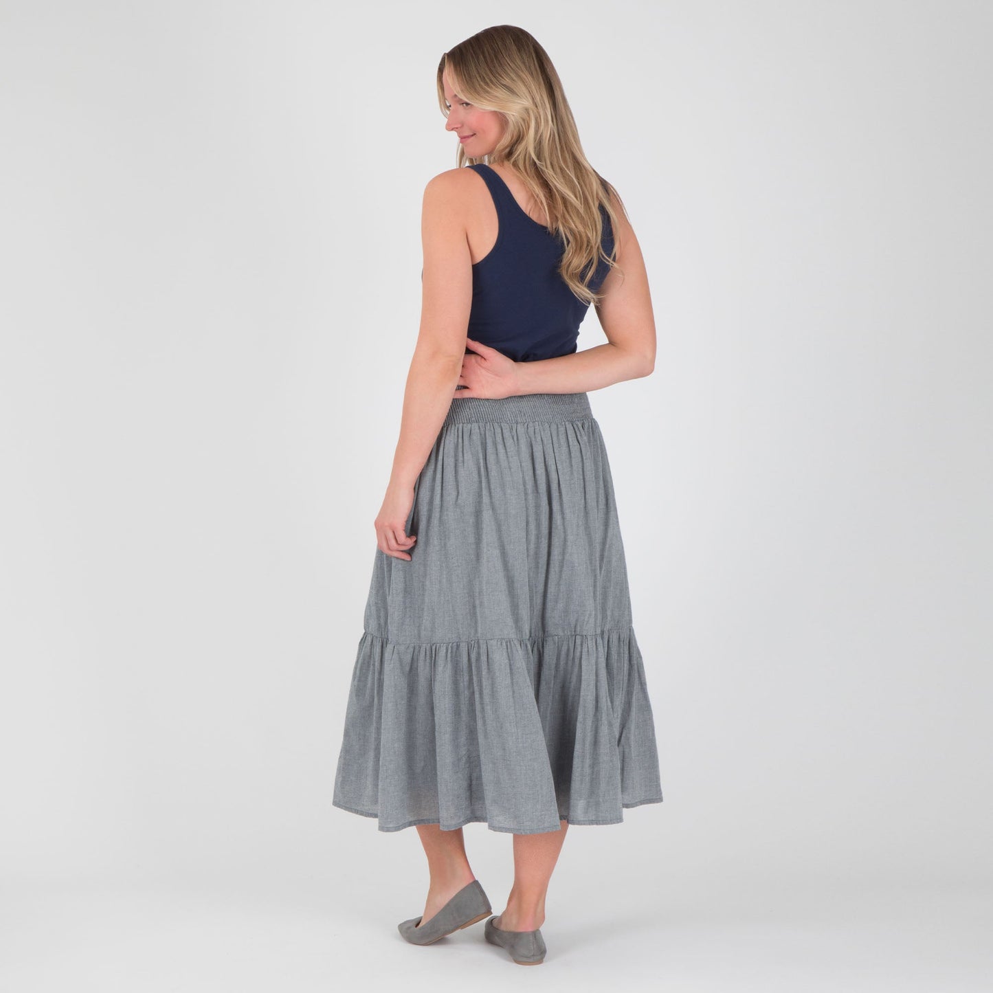 Chambray Button Down Long Skirt