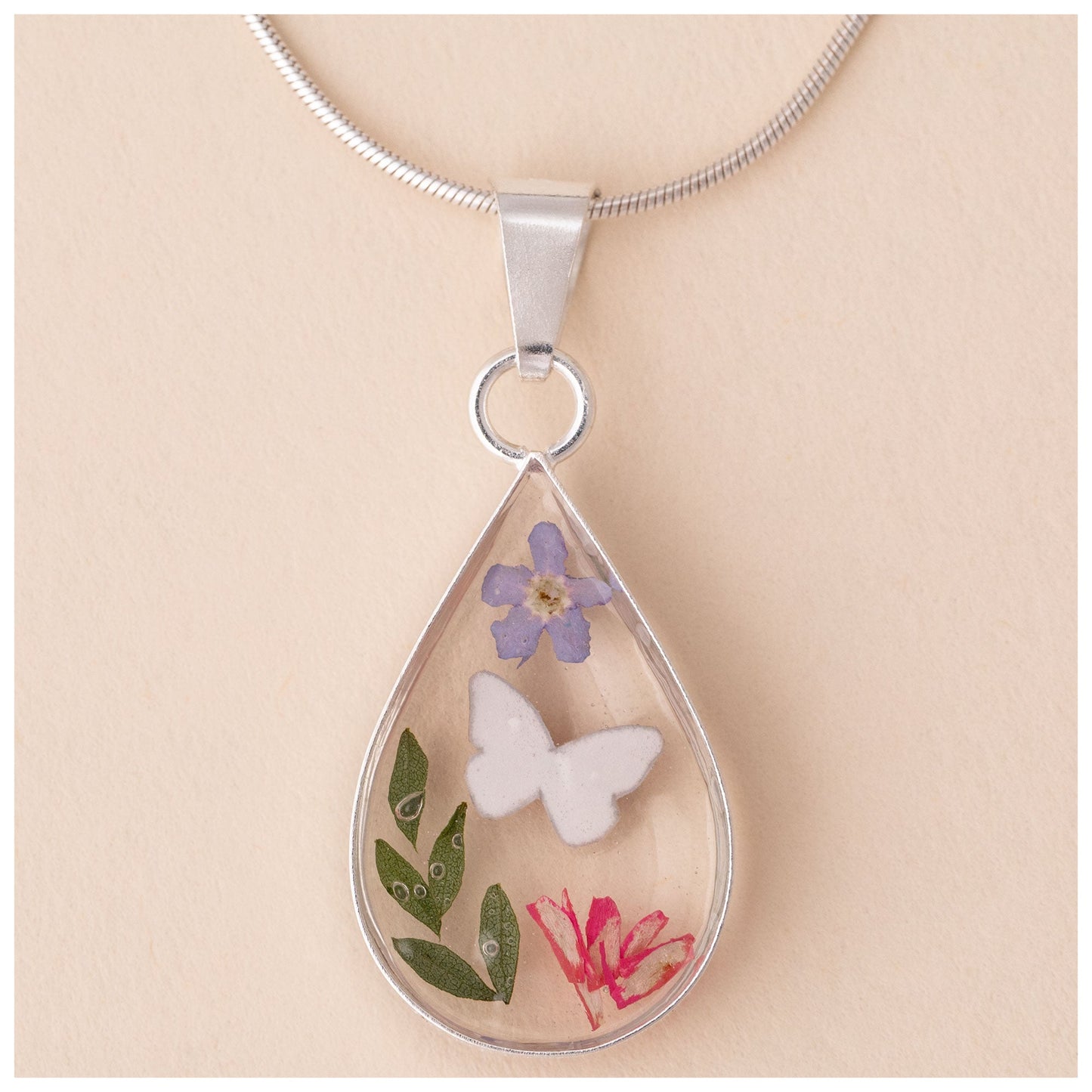 Real Flowers & Sterling Teardrop Necklace