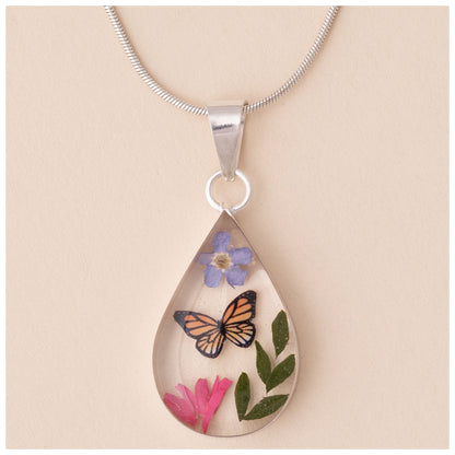 Real Flowers & Sterling Teardrop Necklace