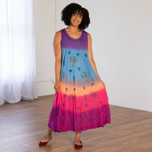 Rainbow Dragonfly Sleeveless Long Dress