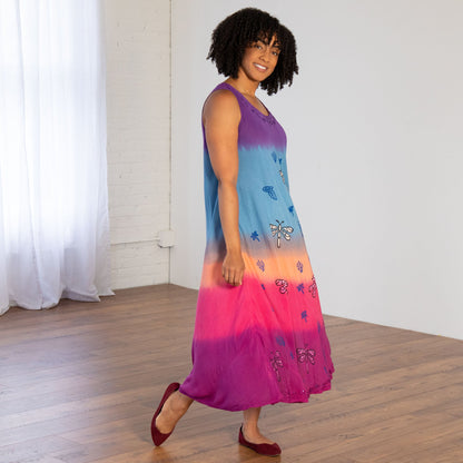 Rainbow Dragonfly Sleeveless Long Dress