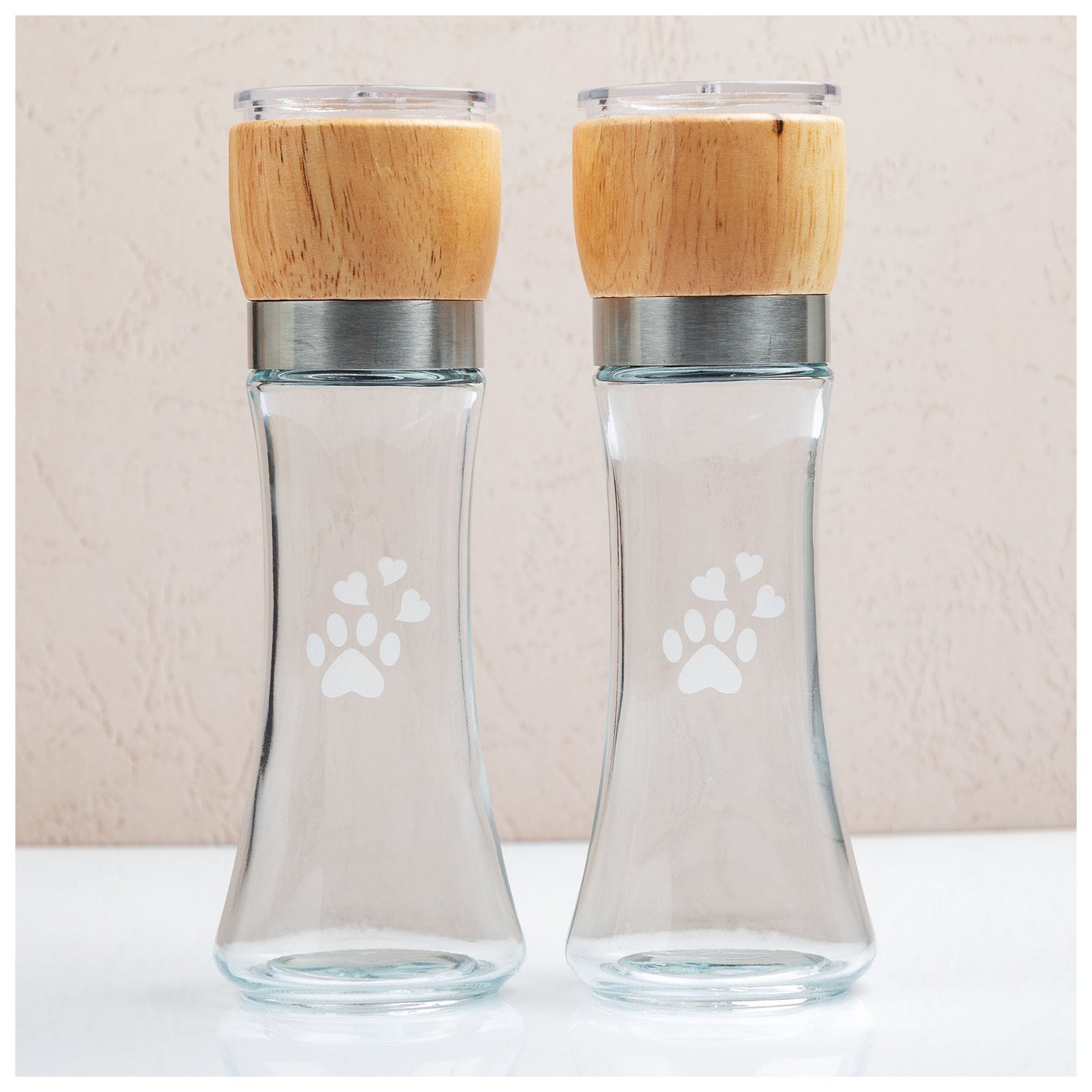 Glass & Wood Salt & Pepper Grinder Set