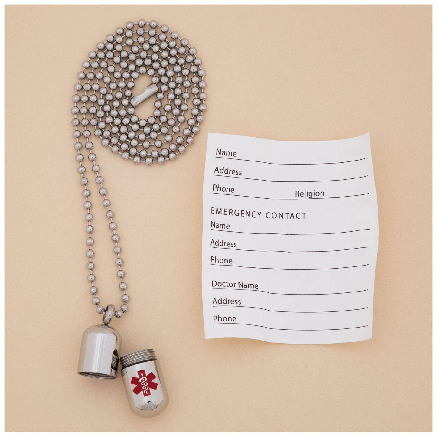 Stainless Steel Medical Alert Pill Container Necklace