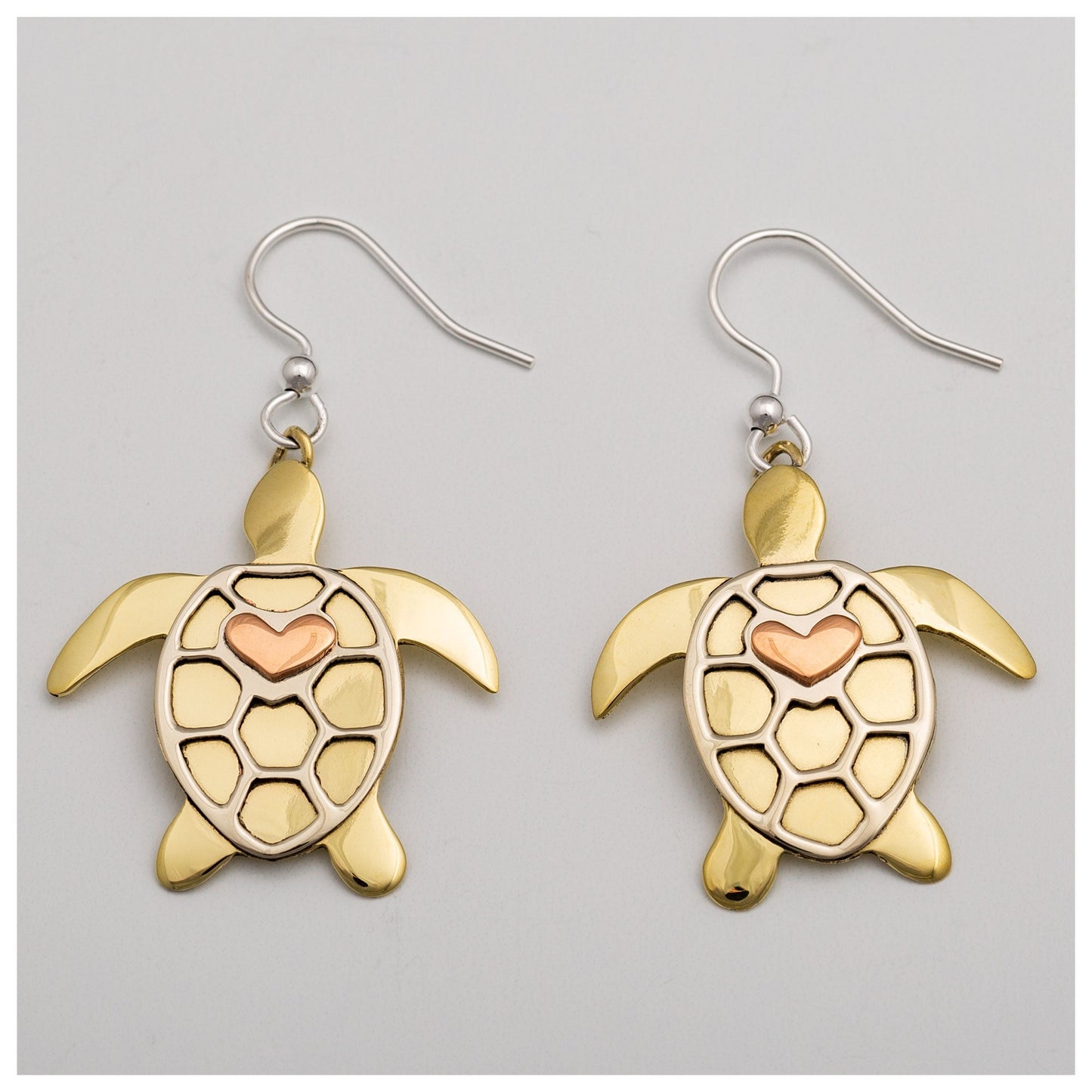 Sea Turtle Love Mixed Metal Earrings