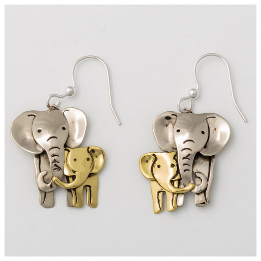 Elephant Parent & Baby Mixed Metal Earrings