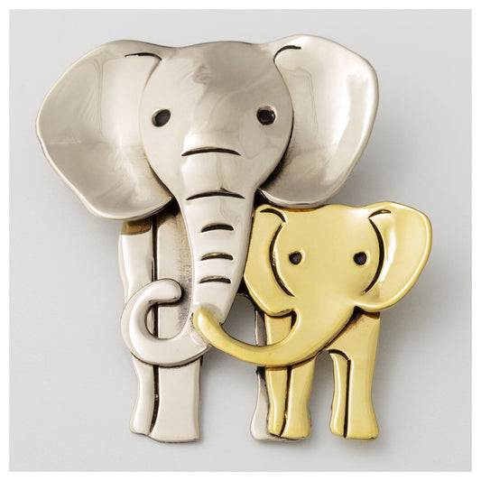 Elephant Parent & Baby Mixed Metal Pin