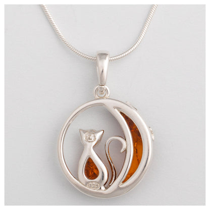 Moonlight Cat Sterling & Amber Necklace