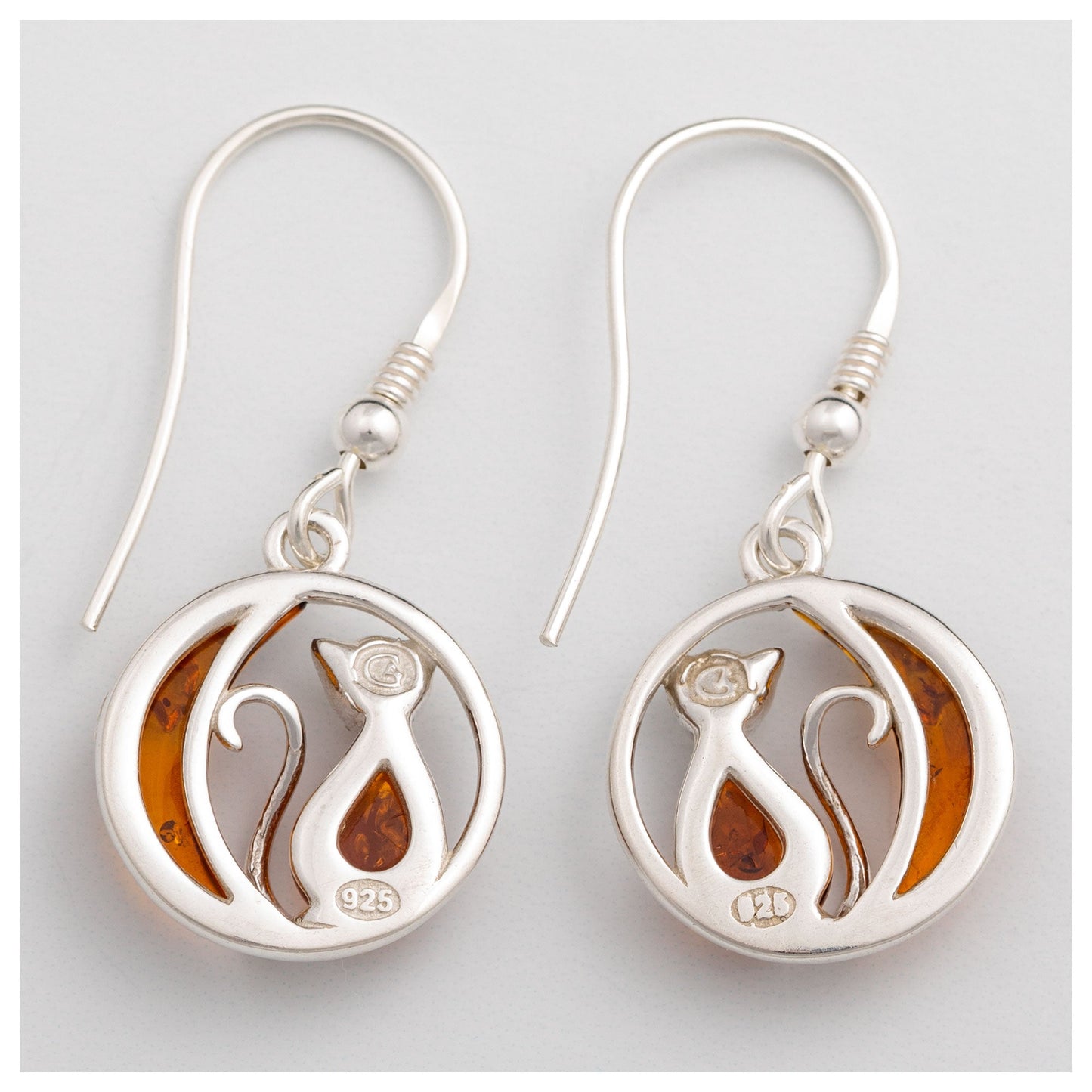 Moonlight Cat Sterling & Amber Earrings