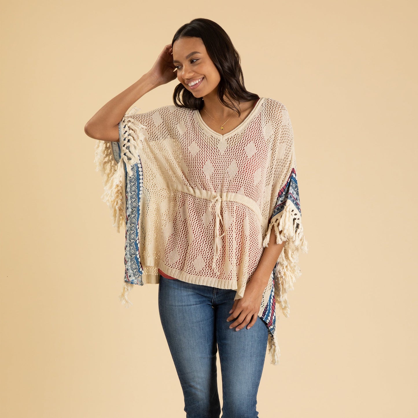 Open Weave Crochet Top with Fringe