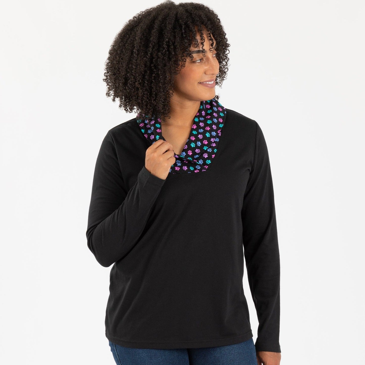 Paw Print Shawl Collar Top