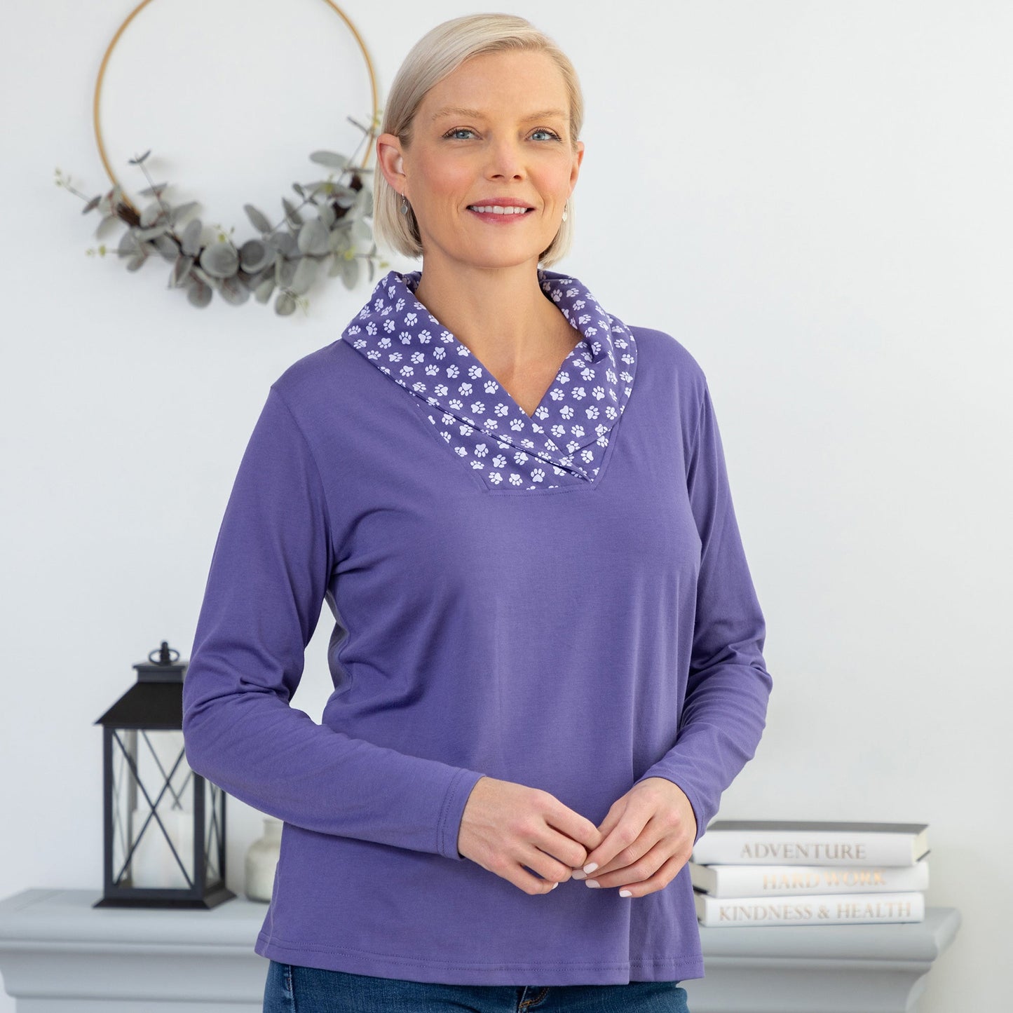 Paw Print Shawl Collar Top