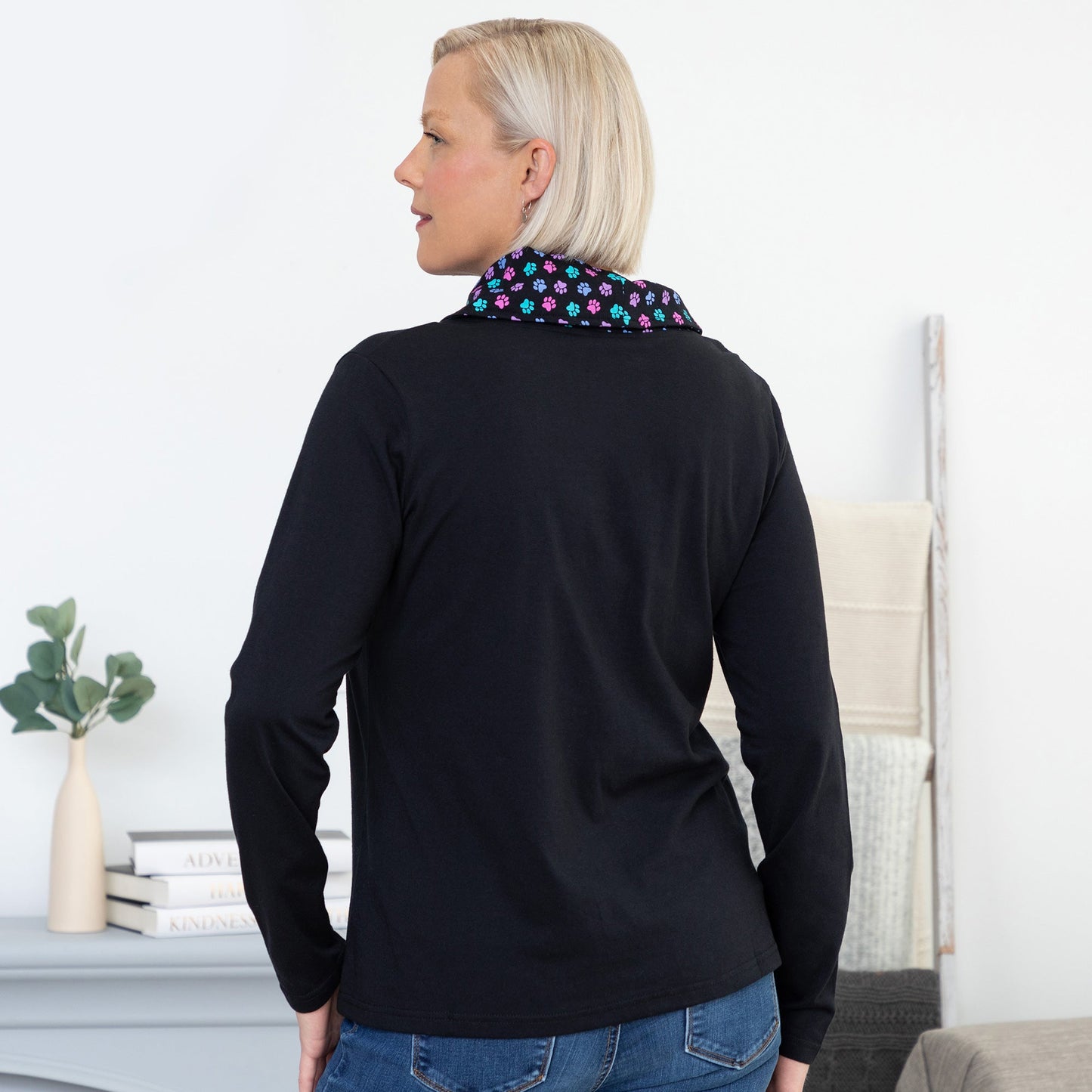 Paw Print Shawl Collar Top