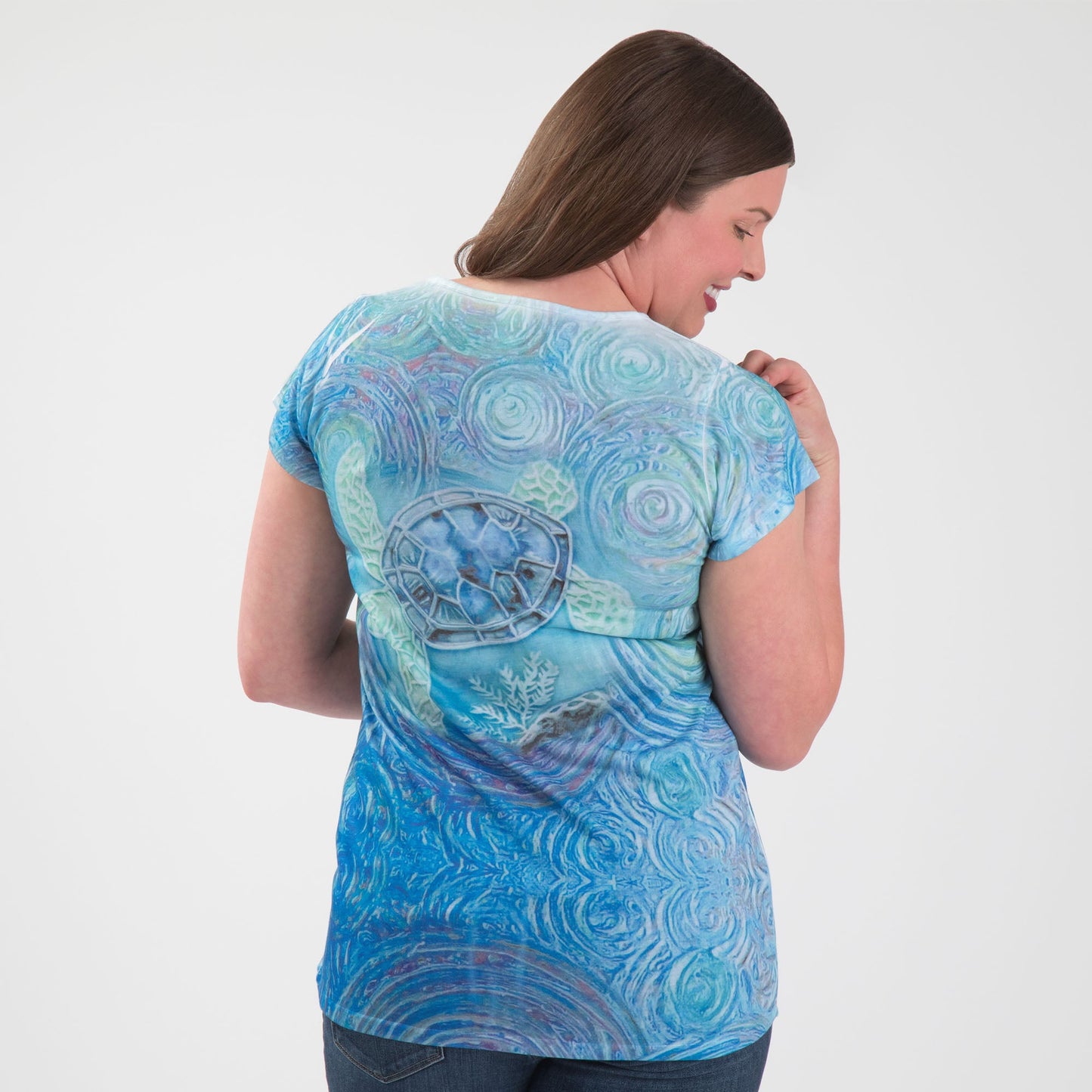 Swirly Turtle Sublimation V-Neck Tee