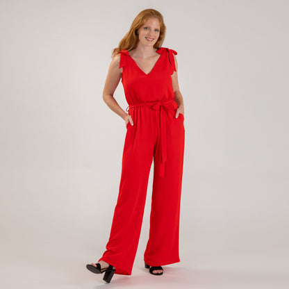 Textured Solid Tie Shoulder Jumpsuit