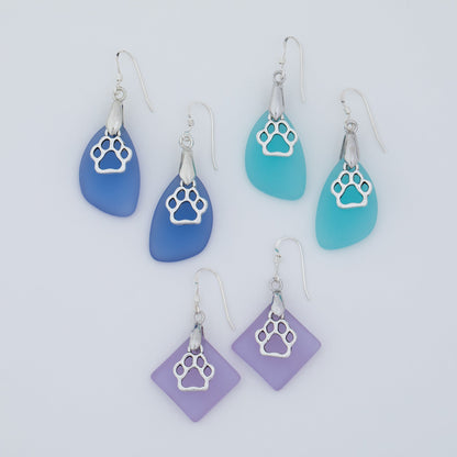 Paw Print Sea Glass Earrings