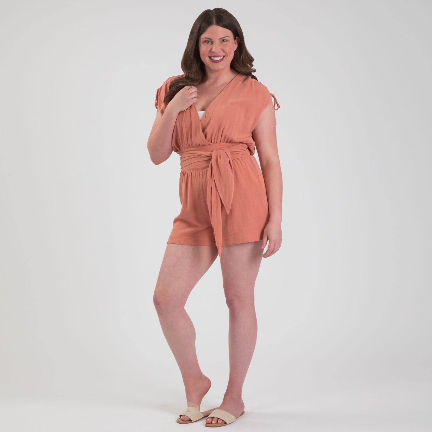 Lightweight V-Neck Romper with Tie Waist