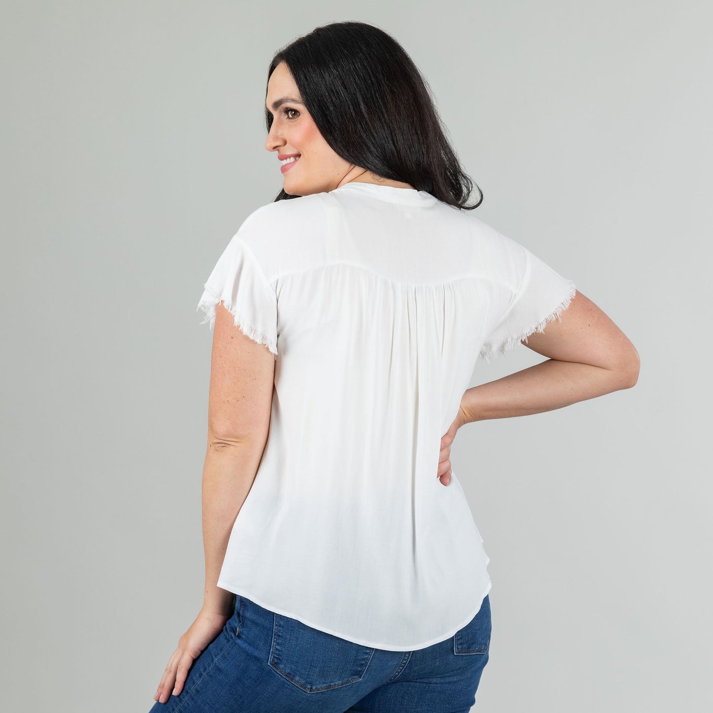 Frayed Edge Short Sleeve Blouse