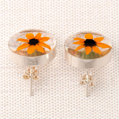 Real Sunflower & Sterling Post Earrings