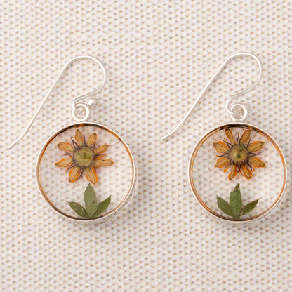 Real Sunflower & Sterling Earrings