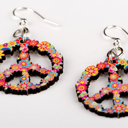 Blossom Wooden Peace Sign Earrings