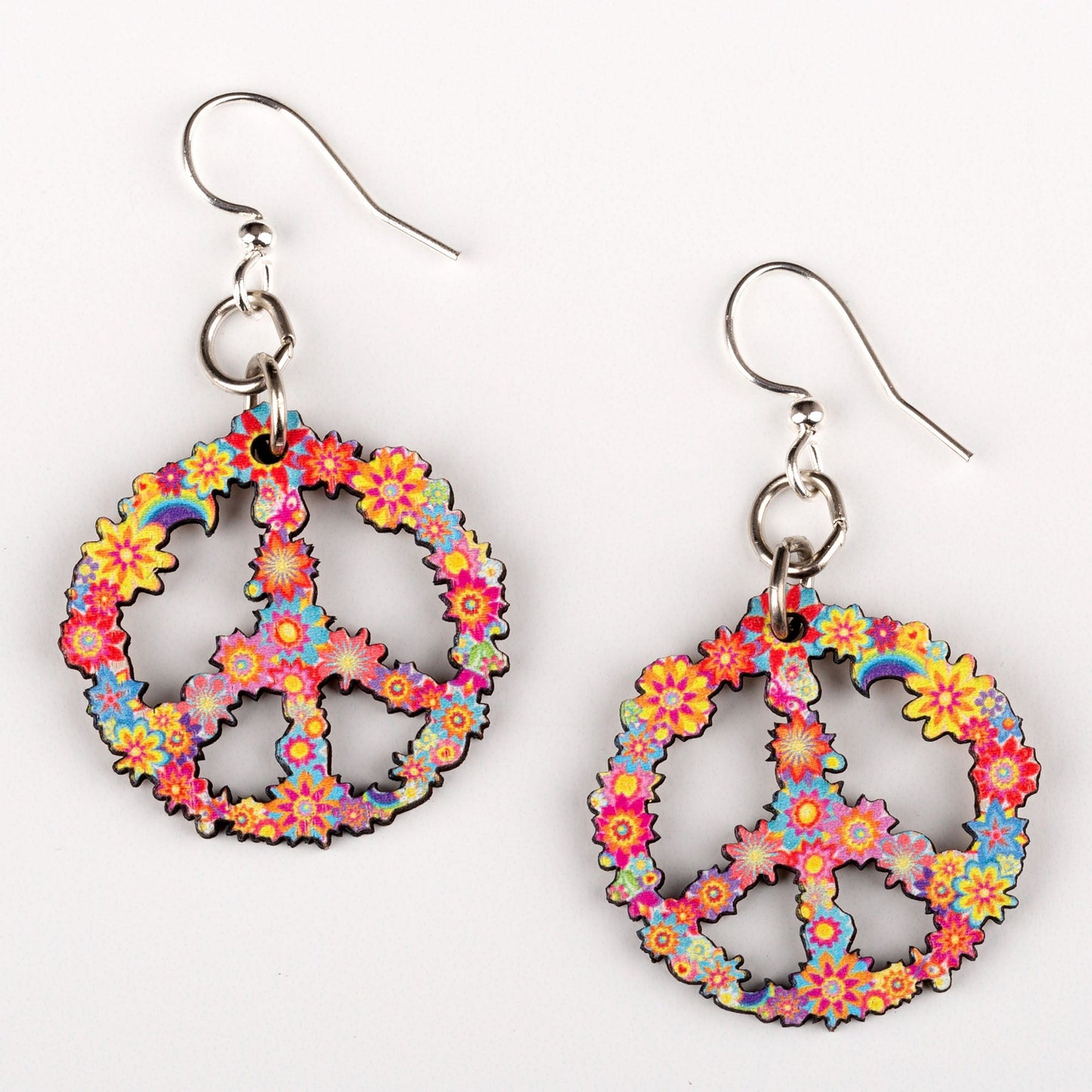 Blossom Wooden Peace Sign Earrings