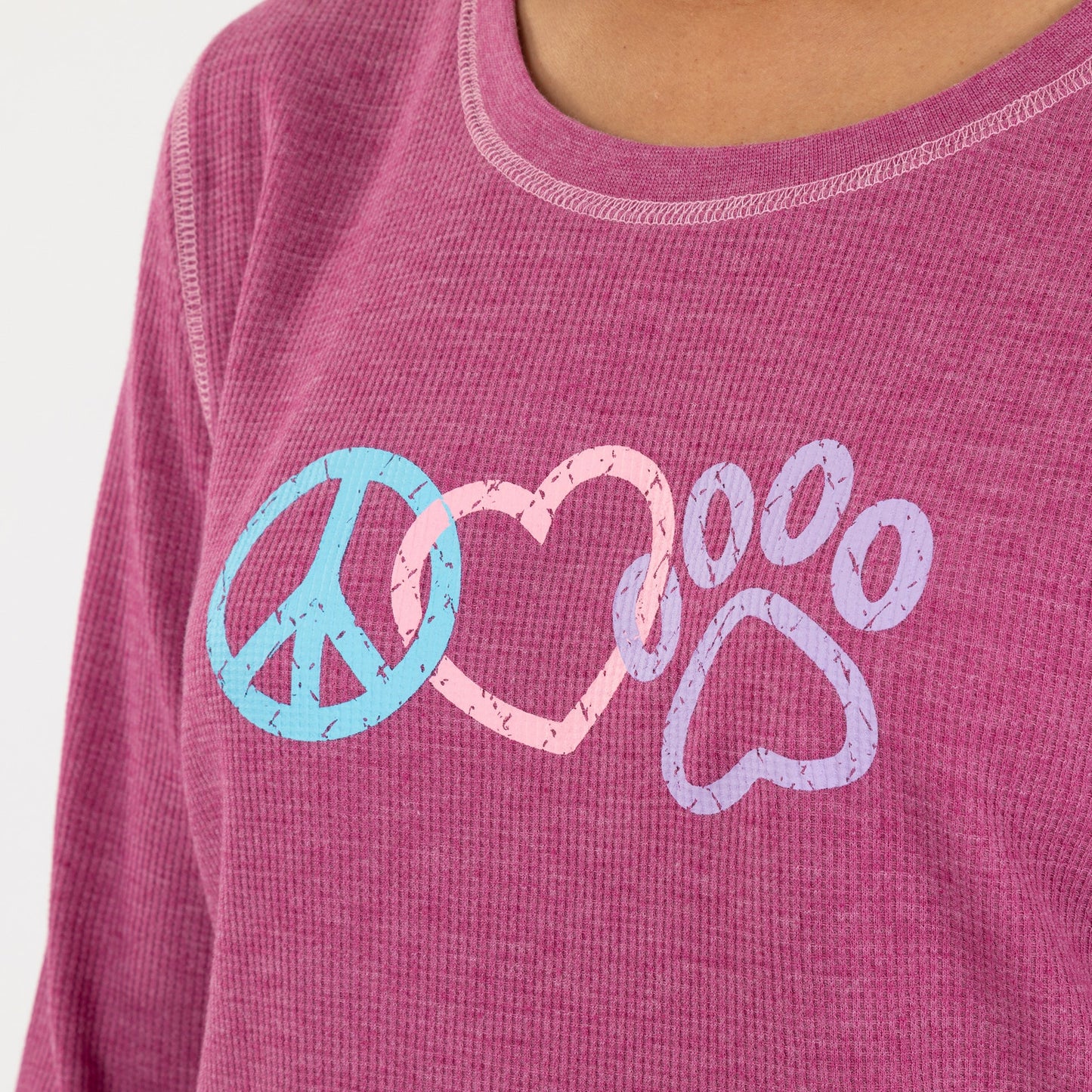 Peace Love Paw Contrast Stitch Thermal Top