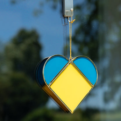 Stand with Ukraine Glass Heart