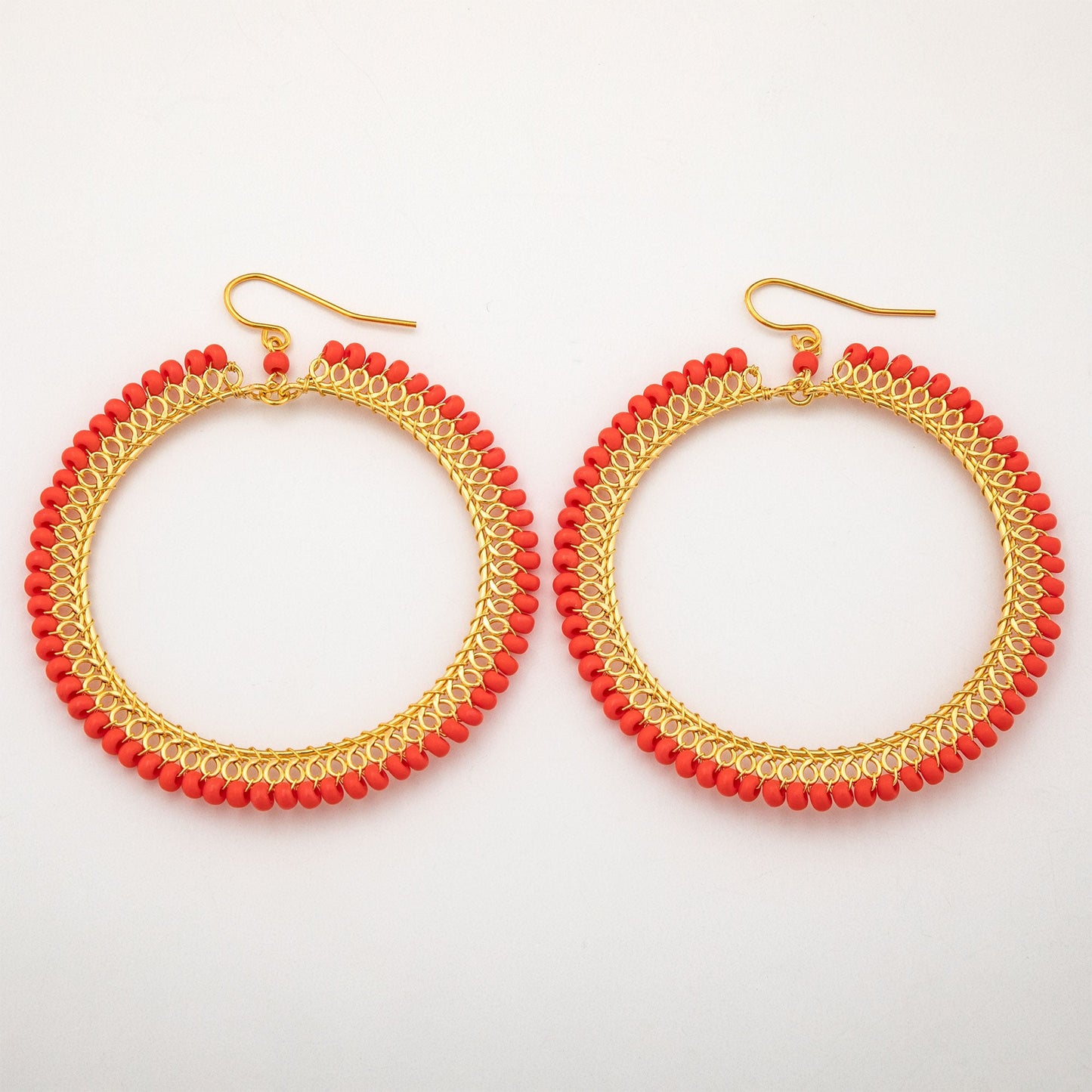 Beaded Gold-Plated Circle Earrings