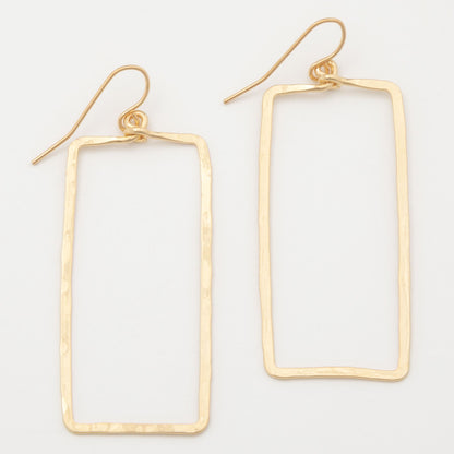 Elegant Golden Hammered Rectangle Earrings