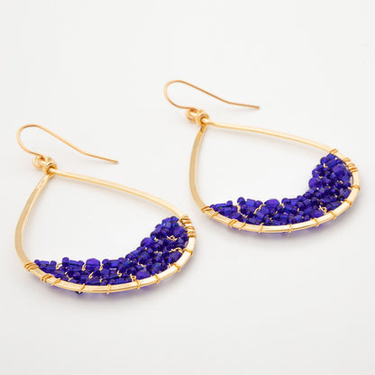 Colorful Golden Hammered Tear Drop Earrings