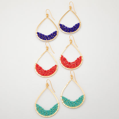 Colorful Golden Hammered Tear Drop Earrings