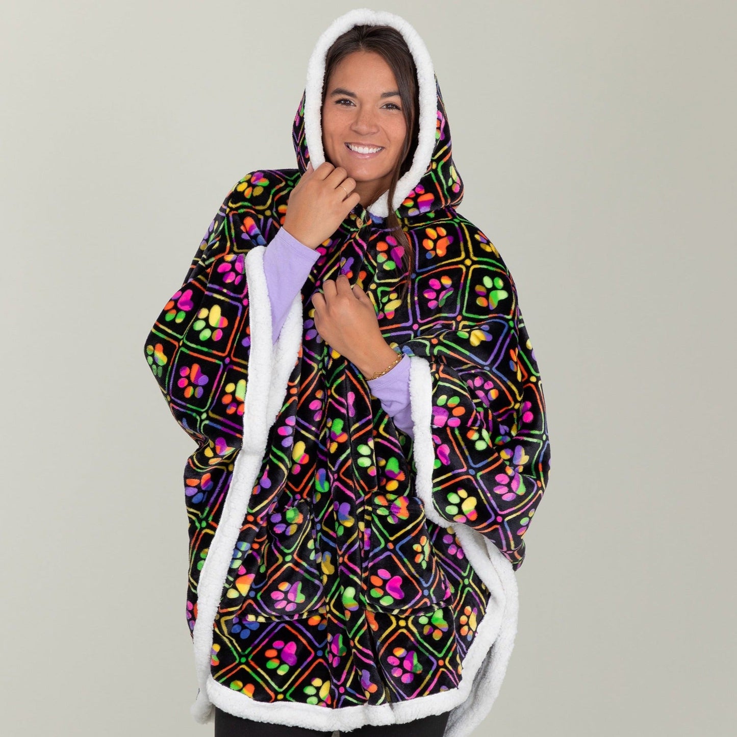 Super Cozy&trade; Paw Print Blanket Hoodie Cape