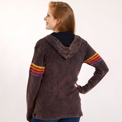 Rainbow Stripes Stone Washed Hooded Jacket