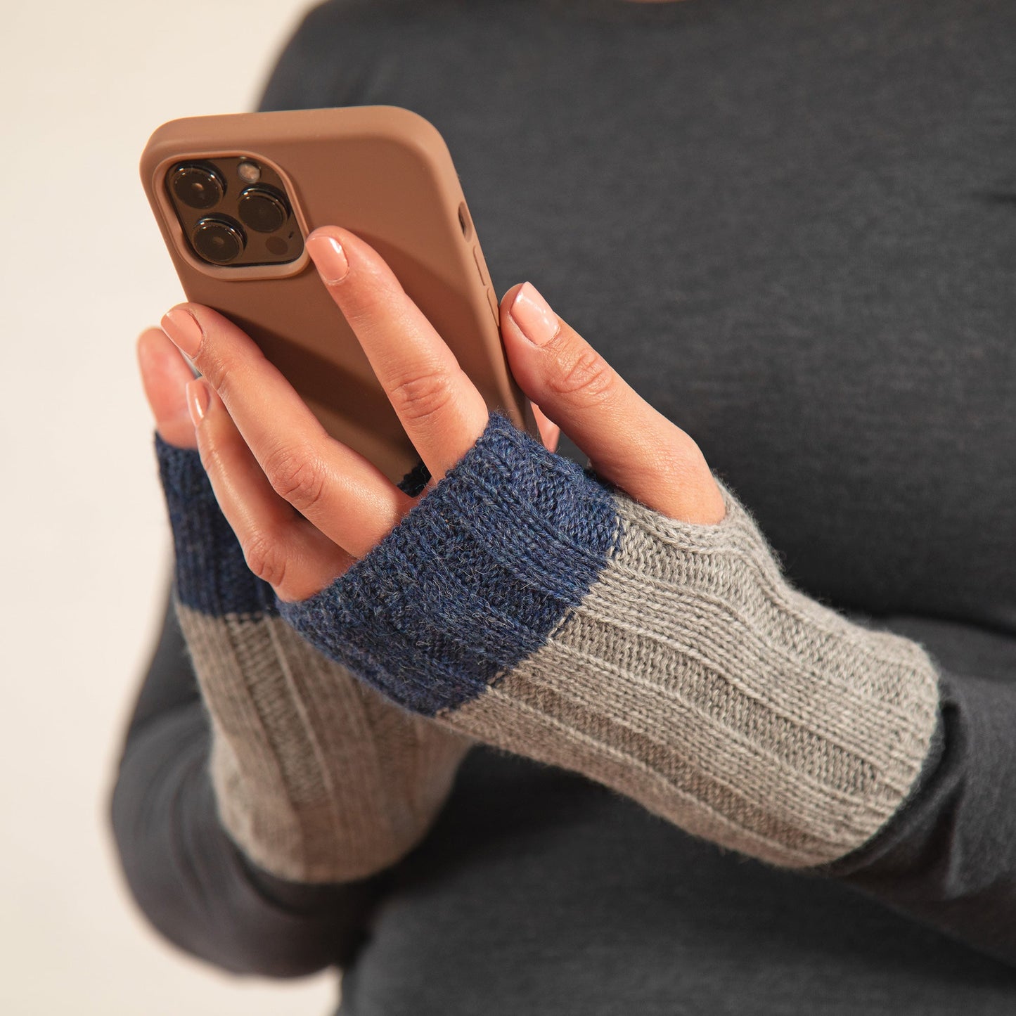 Braided Two-Toned Baby Alpaca Fingerless Mittens