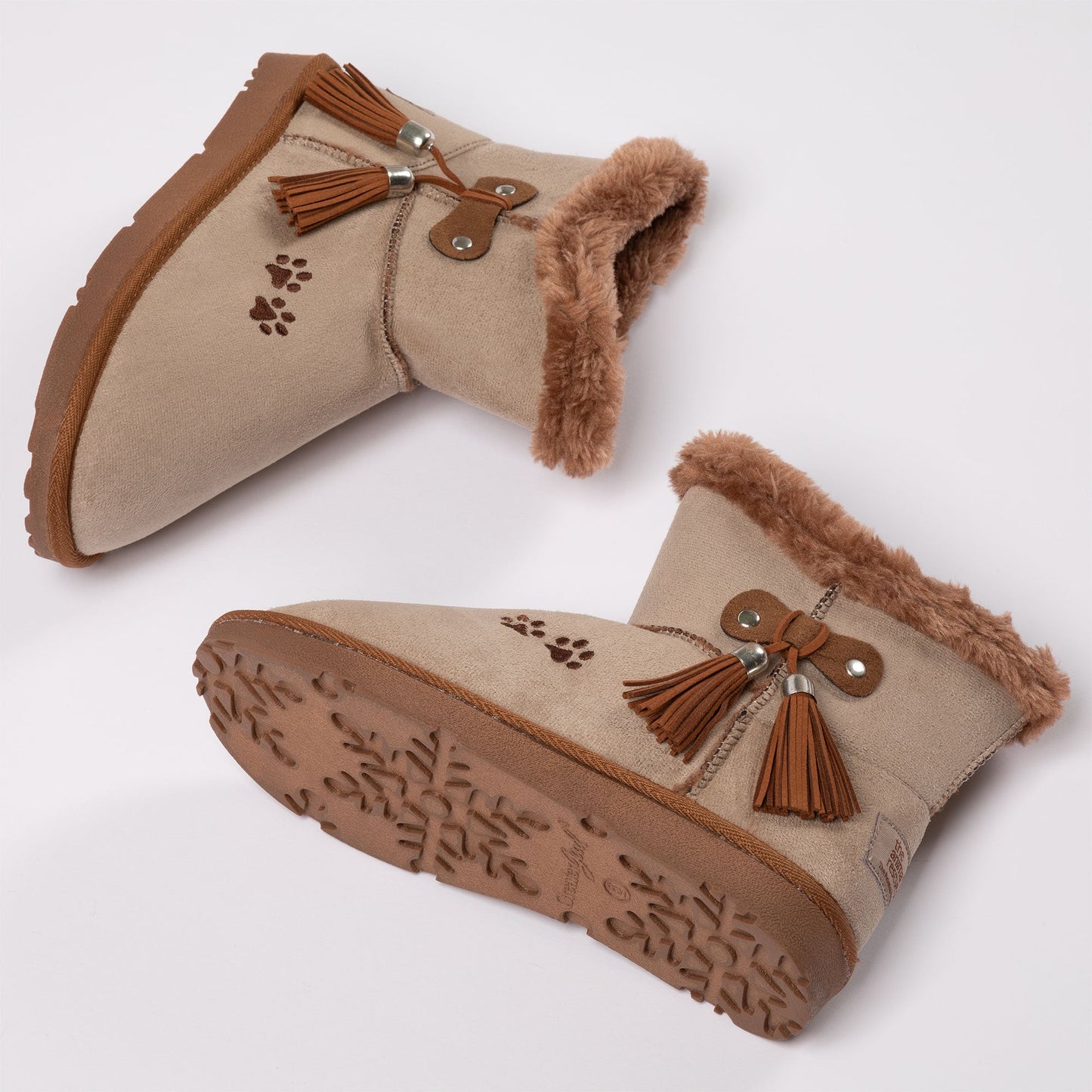 Paw Print Faux Suede Boots With Tassels