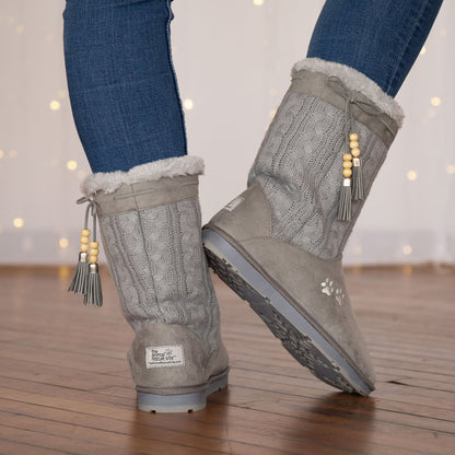 Paw Print Tall Knitted Boots With Beaded Tassels