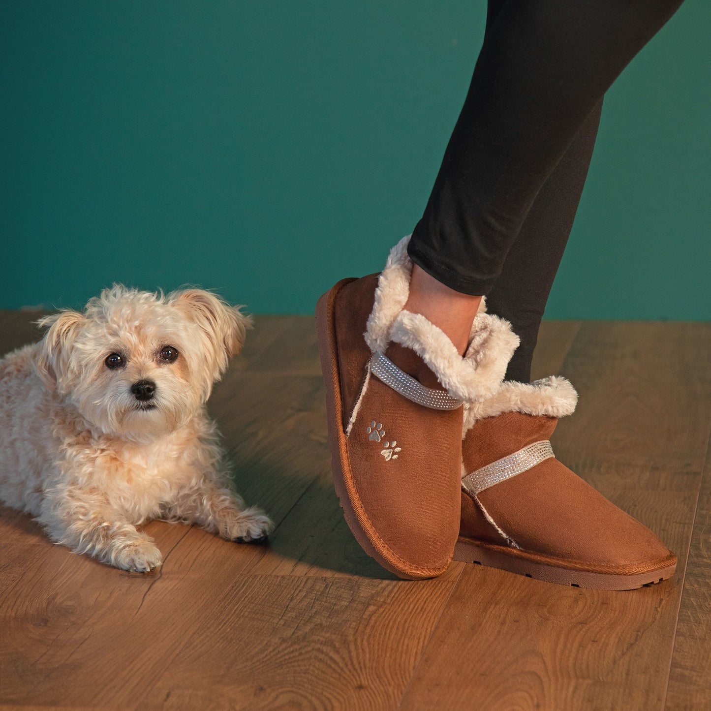 Paw Print Faux Suede Ankle Boots